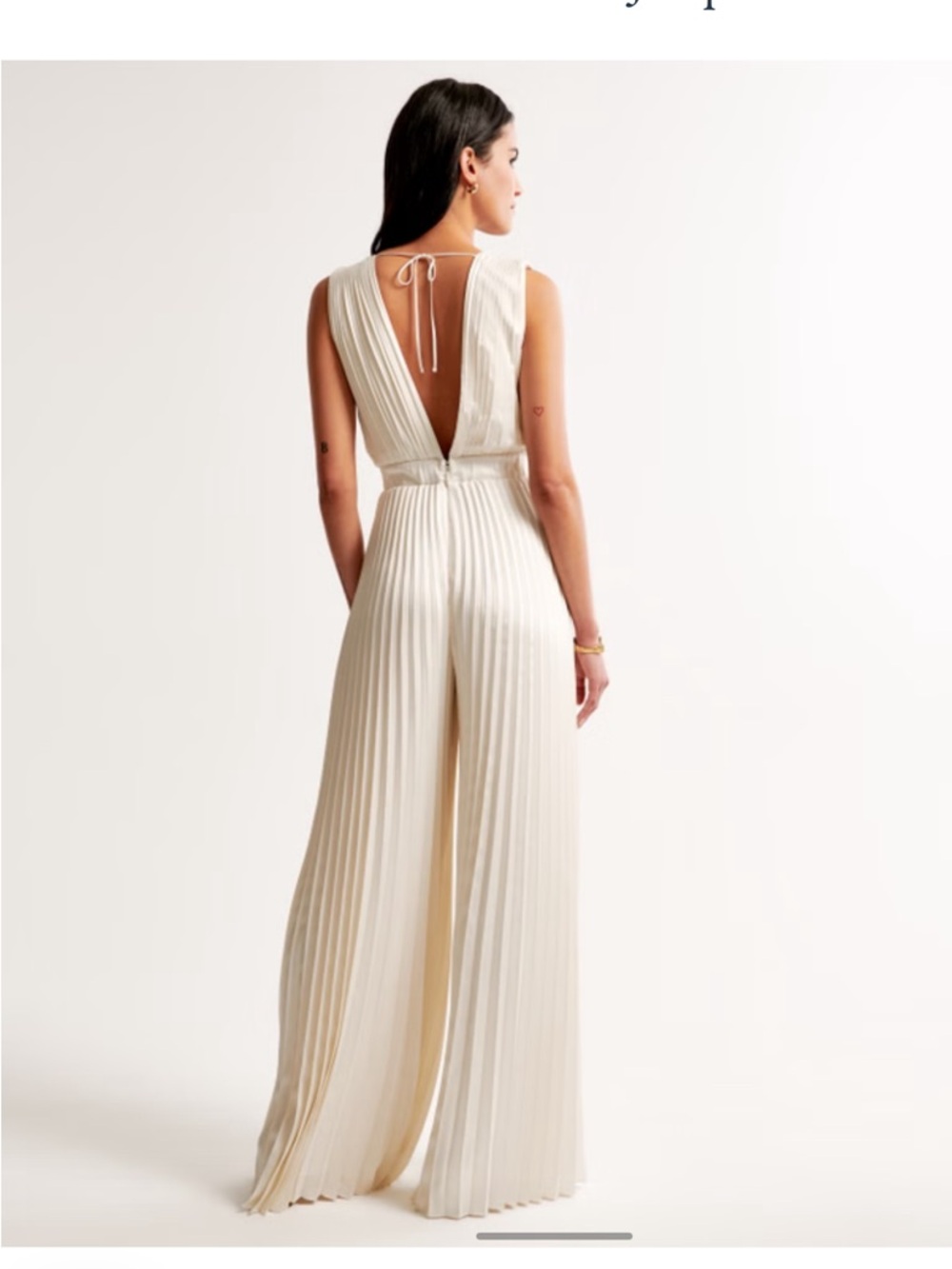 NWT Abercrombie & Fitch Giselle Pleated Wide-Leg Jumpsuit in Ivory - Picture 3 of 6